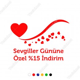 14 Şubat Sevgililer Günü Dalgalı Simge ve Kalpler Sticker