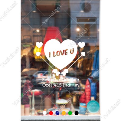 14 Şubat Sevgililer Günü I Love You Yazısı ve Oklar Sticker