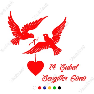 14 Şubat Sevgililer Günü İçin Ağzında Kalp Taşıyan Kuş Sticker
