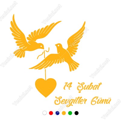 14 Şubat Sevgililer Günü İçin Ağzında Kalp Taşıyan Kuş Sticker
