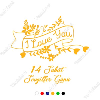 14 Şubat Sevgililer Günü için Çiçekler İçinde Kalp Sticker