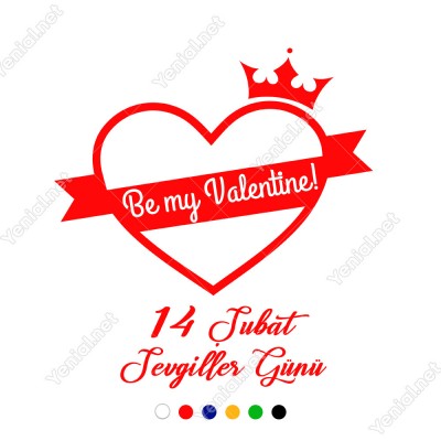 14 Şubat Sevgililer Günü Taç ve Kalpler Sticker