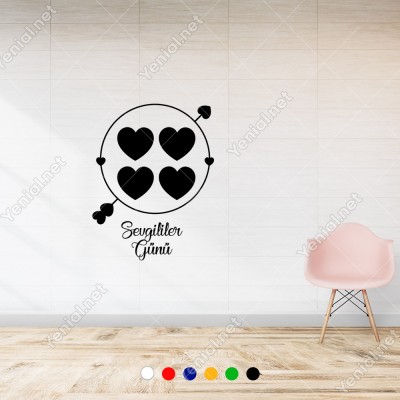 14 Şubat Sevgililer Yuvarlağın İçinde Kalpler Olan ve Ok Sticker 14 Şubat Sevgililer Yuvarlağın İçinde Kalpler Olan ve Ok Sticker