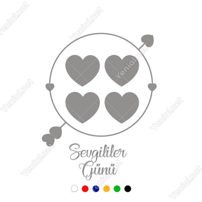 14 Şubat Sevgililer Yuvarlağın İçinde Kalpler Olan ve Ok Sticker 14 Şubat Sevgililer Yuvarlağın İçinde Kalpler Olan ve Ok Sticker