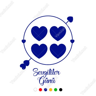 14 Şubat Sevgililer Yuvarlağın İçinde Kalpler Olan ve Ok Sticker 14 Şubat Sevgililer Yuvarlağın İçinde Kalpler Olan ve Ok Sticker
