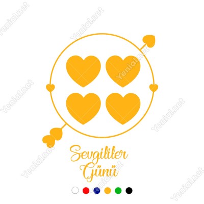 14 Şubat Sevgililer Yuvarlağın İçinde Kalpler Olan ve Ok Sticker 14 Şubat Sevgililer Yuvarlağın İçinde Kalpler Olan ve Ok Sticker
