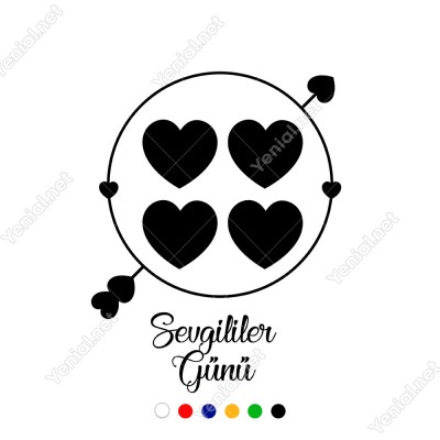 14 Şubat Sevgililer Yuvarlağın İçinde Kalpler Olan ve Ok Sticker 14 Şubat Sevgililer Yuvarlağın İçinde Kalpler Olan ve Ok Sticker