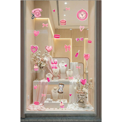 Vintage Aşk Temalı Sticker Seti - Retro Tasarımlı Romantik Cam Vitrin Süslemesi