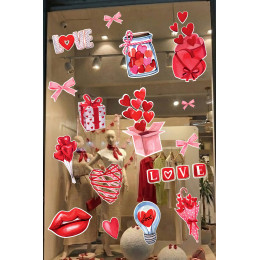 Hediye Kutusu & Kalpler Aşk Temalı Karışık Sticker Seti - Romantik Cam Kapı Duvar Vitrin Dekoru