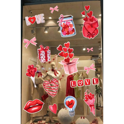 Hediye Kutusu & Kalpler Aşk Temalı Karışık Sticker Seti - Romantik Cam Kapı Duvar Vitrin Dekoru