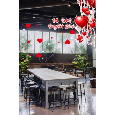 Aşağı Sallan Kalpler Eros 14 Şubat Sevgililer Günü Cam Vitrin Oda Stickerı 70cm