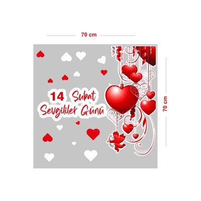 Aşağı Sallan Kalpler Eros 14 Şubat Sevgililer Günü Cam Vitrin Oda Stickerı 70cm