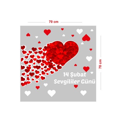 Birbirine Bağlı Uçuşan Kalpler Sevgililer Günü Cam Vitrin Oda Stickerı 70cm