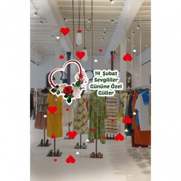 Çiçekçilere Özel 14 Şubat Sevgililer Gününe Özel Çiçekler Cam Vitrin Oda Sticker 70cm