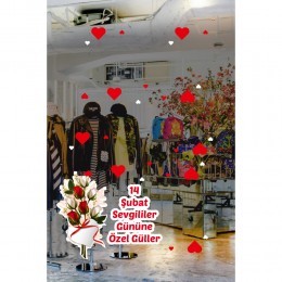 Çiçekçilere Özel Sevgililer Gününe Özel Güller Cam Vitrin Dükkan Oda Stickerı 70cm