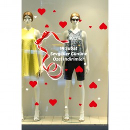 Halka Şeklinde Kurdela Sevgililer Gününe Özel İndirimler İçin Vitrin Oda Süsleme Stickerı 70cm