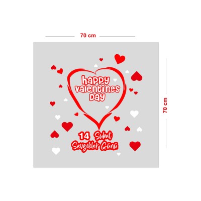 Happy Valentines Day 14 Şubat Sevgililer Günü Cam Vitrin Oda Stickerı 70cm