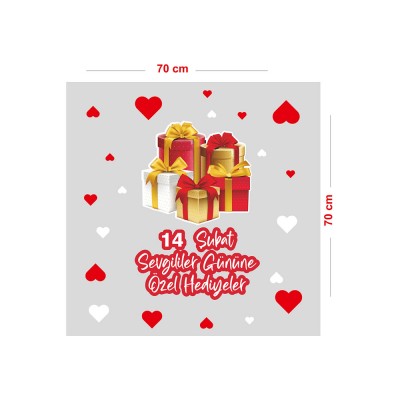 Hediye Paketleri ve Kalpler Sevgililer Gününe Özel Hediyeler Cam Vitrin Oda Stickerı 70cm