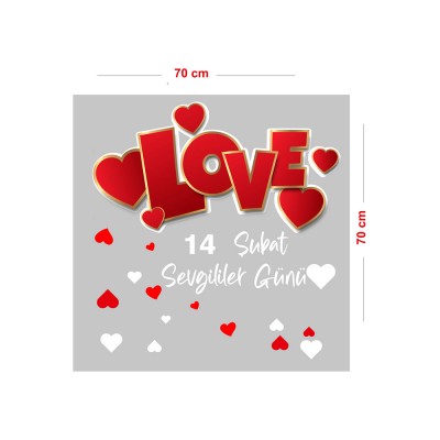 Kalp Love 14 Şubat Sevgililer Günü Cam Vitrin Oda Stickerı 70cm