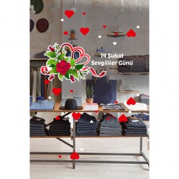 Kalp ve Çiçekler 14 Şubat Sevgililer Günü Cam Vitrin Oda Stickerı 70cm
