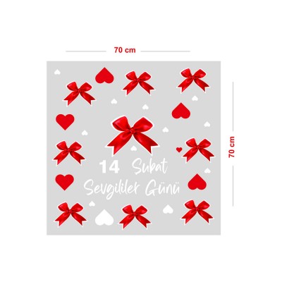 Kurdelalar ve Kapler 14 Şubat Sevgililer Günü İçin Cam Vitrin Oda Süsleme Stickerı 70cm