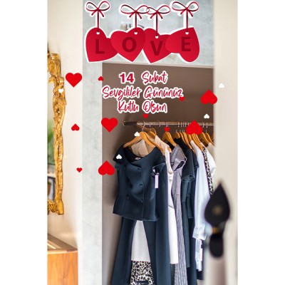 LOVE Yazısı 14 Şubat Sevgililer Gününüz Kutlu Olsun Cam Vitrin Oda Stickerı 70cm