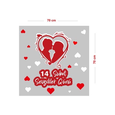 Öpüşen Sevgililer 14 Şubat Sevgililer Günü Cam Vitrin Oda Stickerı 70cm
