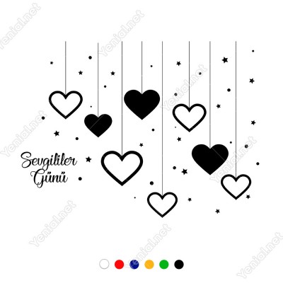 Sevgililer Günü Aşağıya Sallanan Kalp ve Yıldızlar Sticker