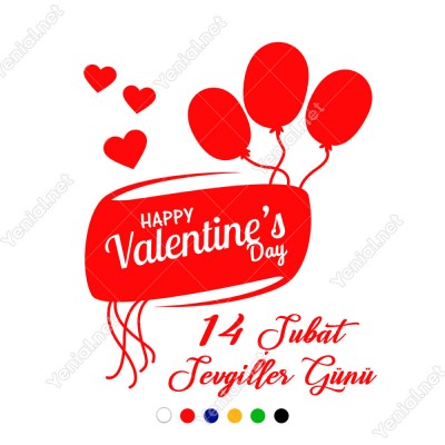 Sevgililer Günü İçin Uçan Balonlar ve Kalpler Sticker
