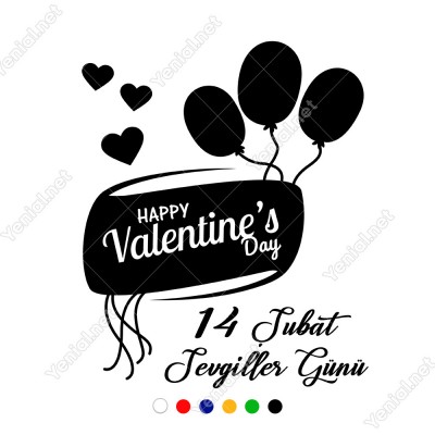 Sevgililer Günü İçin Uçan Balonlar ve Kalpler Sticker