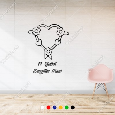Sevgililer Günü Üzerinde Çiçekler Bulunan Kalp Sticker