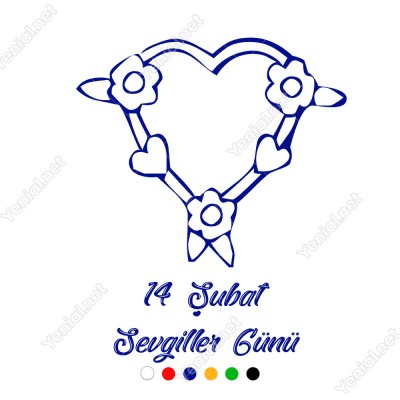 Sevgililer Günü Üzerinde Çiçekler Bulunan Kalp Sticker