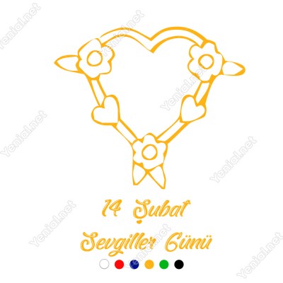 Sevgililer Günü Üzerinde Çiçekler Bulunan Kalp Sticker