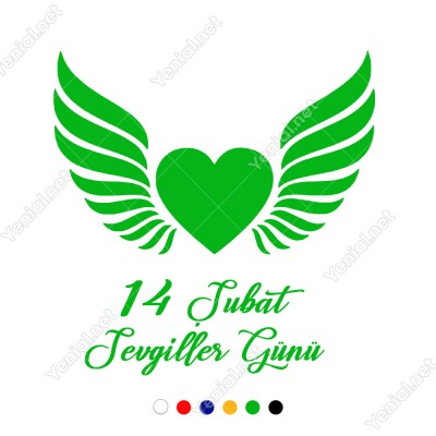 Sevgililer Günü Yazısı ve Kanatlı Kalp Sticker