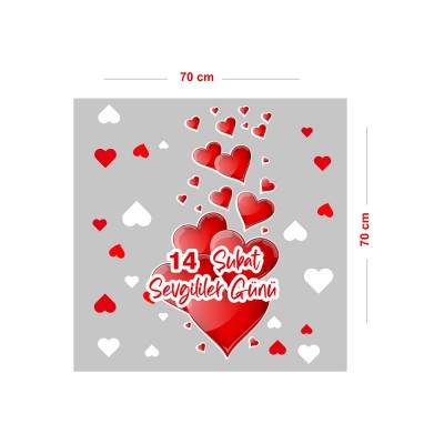 Yukarı Doğru Uzayan Kalpler 14 Şubat Sevgililer Günü Cam Vitrin Oda Stickerı 70cm
