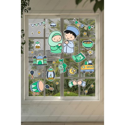 Dua Eden Çocuklar - Ramazan Ayı Temalı Ramazan Sticker Seti Cam Duvar Süsleri Çocuk Odası
