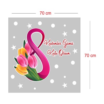 Laleler ve 8 Mart Kadınlar Günü Kutlu Olsun Yazısı Cam Vitrin Stickerı