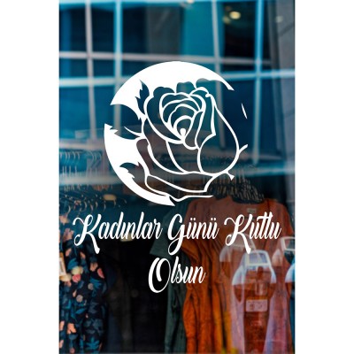 Mother Day ve 8 Mart Kadınlar Günü Kutlu Olsun Yazısı Cam Vitrin Stickerı 60cm