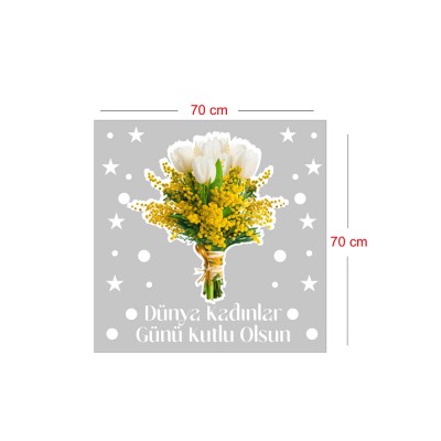 Sarı Çiçek Demeti ve Kadınlar Günü Kutlu Olsun Yazısı Vitrin Cam StickerI