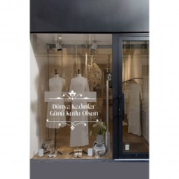 Zarif Şerit ve 8 Mart Kadınlar Günü Kutlu Olsun Yazısı Cam Vitrin Stickerı 60cm