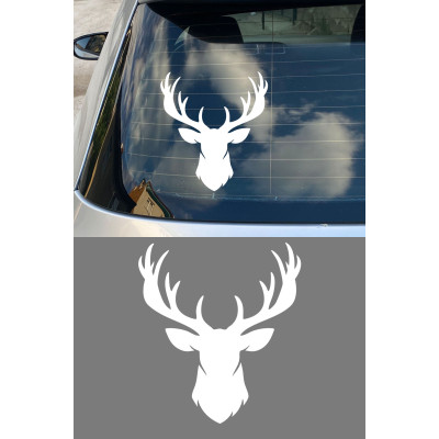 Boynuzlu Geyik Sticker - Araç Cam Sticker - Geyik Oto Sticker 14x15cm