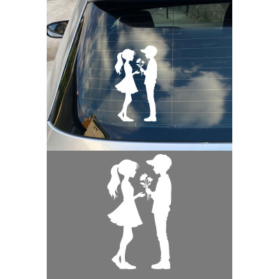 Sevgili Oto Sticker - Çift Silüet Araba Sticker - Çift Sticker - Motor Kask Sticker 8x15cm