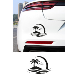 Palmiye Ada Oto Sticker - Tropik Ada Araç Cam Sticker - Yaz Temalı Araba Sticker 15x11cm