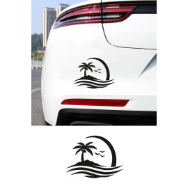 Palmiye Ada Oto Sticker - Tropik Ada Araç Cam Sticker - Yaz Temalı Araba Sticker 15x11cm