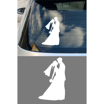 Gelin Damat Sticker - Romantik Çift Oto Sticker - Araç Cam Sticker 10x15cm