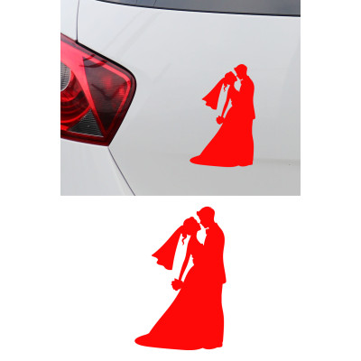 Gelin Damat Sticker - Romantik Çift Oto Sticker - Araç Cam Sticker 10x15cm