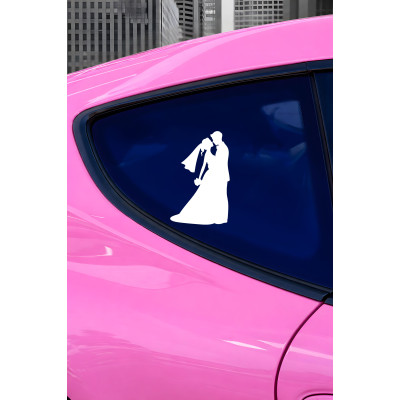 Gelin Damat Sticker - Romantik Çift Oto Sticker - Araç Cam Sticker 10x15cm
