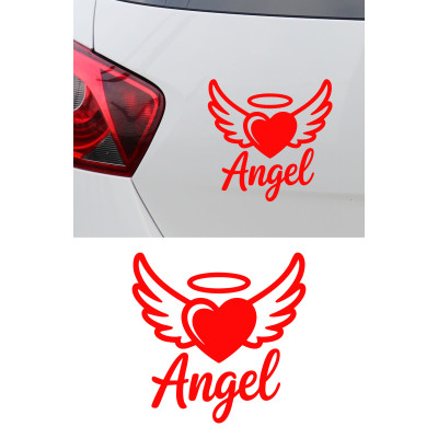 Kanatlı Kalp Sticker - Angel Yazılı Oto Sticker - Araba Motor Kask Sticker 15x15cm