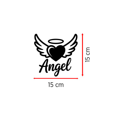 Kanatlı Kalp Sticker - Angel Yazılı Oto Sticker - Araba Motor Kask Sticker 15x15cm