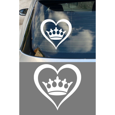 Taçlı Kalp Sticker - Minimal Kalp Taç Oto Sticker - Araç Cam Sticker 15x15cm